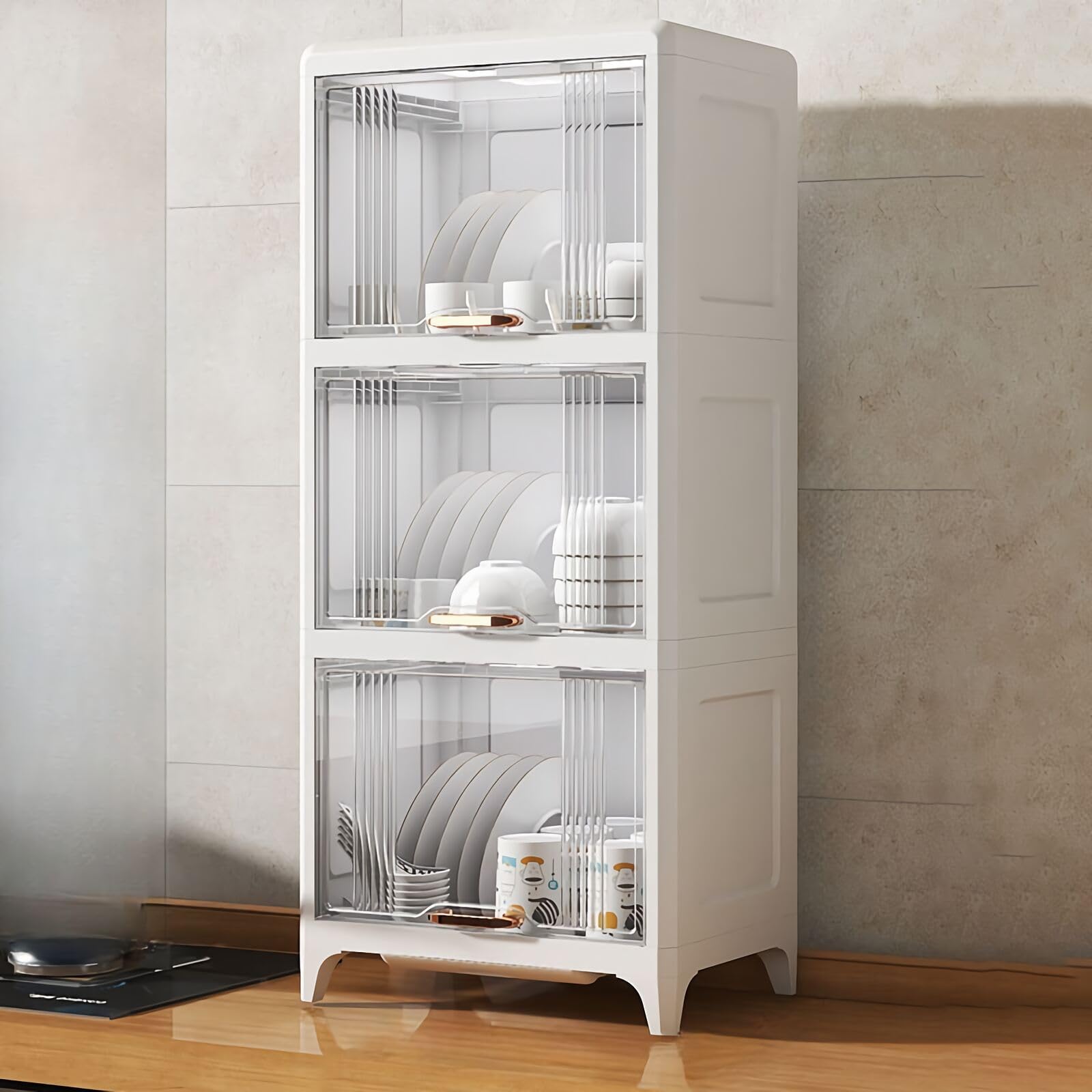 Amazon｜食器水切りラック防塵フタ付き食器棚 プラスチックお茶碗収納